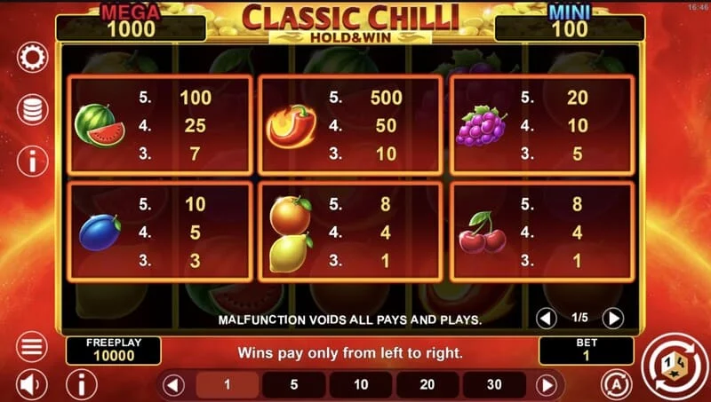 Classic Chilli Hold & Win - sarafu za bonasi kwenye uwanja